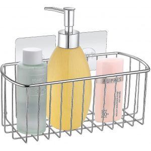 Caddy de douche sans perçage Sus304 Étagère de douche rectangulaire auto-adhésive transparente en acier inoxydable pour salle de bain - Neuf