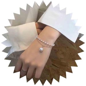 Kal-Bracelet De Perles En Couches Argent Perle Satellite Main Chaîne Perle Pendentif Main Harnais Boho Perle Poignet Chaîne Perle Charme Déclaration Esclave Bracelet Bijoux Cadeau Pour Femmes - Neuf
