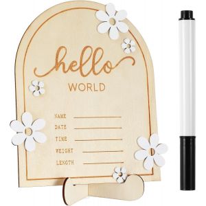 Yemaesre-Cartes De Jalons En Bois Pour Bébé, Signe D'announcement Pour Nouveau-Né, Signe De Bonjour Du Monde En Bois Avec 2 Supports Et 1 Stylo Pour Femmes Enceintes, Futurs Parents - Neuf