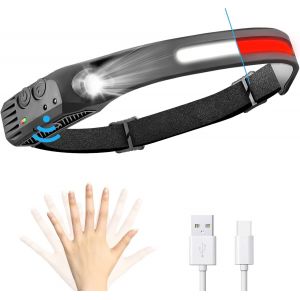 Led Lampe Frontale Rechargeable Projecteur 230°Capteur De 4 Modes D'éclairage De Deux Couleurs De Lumière, Imperméable À L'eau Ipx4 Pour Courir En Plein Air,Le Camping,La Randonnée,La Pêche - Neuf