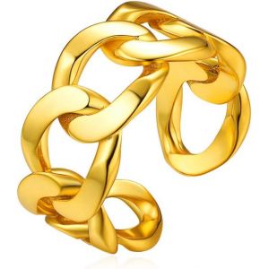 Cmjaagur-Women's Open Ring 925 Sterling Silver Adjustable Ring [Cuban/Hammered/Architecture/Dna/Lgbt Chain] Silver Gold Jewellery Gift Wedding Valentine's Day Birthday[M883] - Neuf