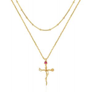Kal-Chaîne Pour Femme En Or Avec Pendentif En Forme De Croix - Hypoallergénique - Plaqué Or 18 Carats - Bijou Fantaisie Pour Femmes Et Filles - Neuf
