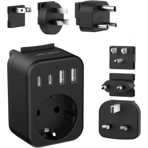 JGD-Adaptateur Prise France vers USA/UK/Japan/AUS/Afrique du Sud,Adaptateur Voyage Universel International avec 2 USB et 2 Type C, Type B/G/C/A/I/M Prise vers Canada UK EU Australie Singapore(Noir) - Neuf
