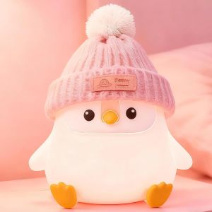 Veilleuse En Silicone En Forme De Pingouin Mignon Rose Avec Chapeau Tricot&eacute;, Veilleuse Douce Pour Chambre D'enfant, Rechargeable Par Usb/Intensit&eacute; Variable, Lampe De Chevet Led Fantaisie - Neuf