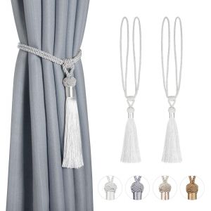 Pack De 2 Corde Tressee Embrasses De Rideaux, Polyester Sangle De Coton, Avec Un Pompon Decoratif Rideau Accessoires, Blanc - Neuf