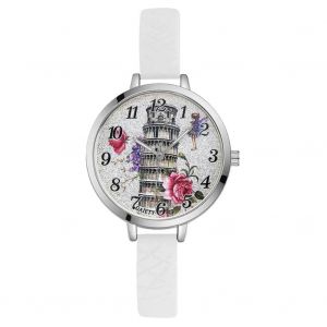 Gaiety Femmes Dames Filles Belle Tour Motif Quartz Mouvement Montre Montre-Bracelet (Blanc) - Neuf