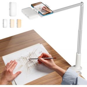acdsgd-Support de T&eacute;l&eacute;phone pour Vid&eacute;o, Support de T&eacute;l&eacute;phone A&eacute;rien &agrave; Bras Articul&eacute; avec Anneau Lumineux LED, Tr&eacute;pied de Bureau/Chevet pour Enregistrement Vid&eacute;o de Cuisine en Direct (Blanc) - Neuf