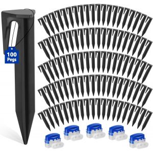 MEVRONISSHOP-100Pcs Piquet Fil Robot Tondeuse et 5 Connecteur Cable Robot Tondeuse, Accessoires pour Tondeuses &agrave; Gazon Robot, Piquets en Plastique Fixation Robuste, Compatible avec Gardena/Husqvarna( - Neuf