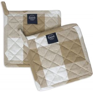 Eryi-21 Cm Maniques Pour Four À Micro-Ondes (Set De 2 Pièces) Pour La Cuisine - Résistant À La Chaleur, Protection Des Mains Contre Les Ustensiles - Chèques Beige Buffalo - Neuf