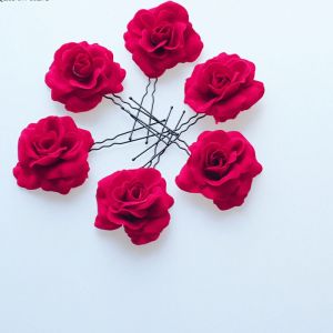 Pince À Cheveux Fleur Femme Rose Fleur Mariage Accessoires Cheveux Pince Danseuse Flamenco, Fait Main Accessoire Mariage Fête 6 Pièces (Rouge) - Neuf