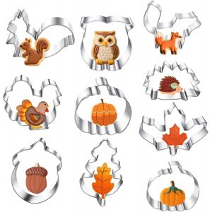 Emporte Pi&egrave;ces Automne Moule Biscuit Thanksgiving, 10 Pi&egrave;ces Emporte Piece Biscuit Automne, Emporte Piece Citrouille, &Eacute;cureuil, Feuille D'&eacute;rable, Emporte Piece En Acier Inoxydable (B) - Neuf