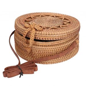 Le rotin Fait Main Sac Rond pour Femmes, &Eacute;l&eacute;gant tiss&eacute; sur m&eacute;tiers &agrave; main d'&Eacute;paule de Sac pour la Plage et Quotidien Parties, Durable et L&eacute;ger - Neuf