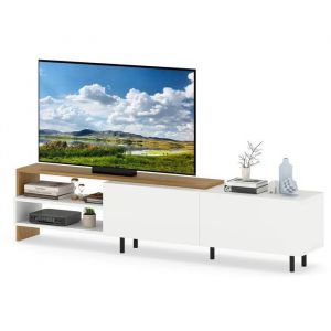 COSTWAY 80" Meuble TV avec 2 Rangements Ouverts, 2 Armoires, Pieds en M&eacute;tal, Style Moderne pour Salon, Chambre, 181 x 31 x 41 cm - Neuf