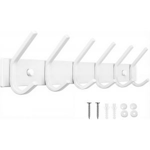 Porte Manteau Mural, Pat&egrave;res Porte Manteaux en Acier Inoxydable Crochet Mural pour Chambre Salle de Bain Cuisine (Blanc, 6-Crochet) - Neuf