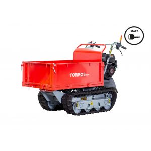 Minidumper &agrave; chenilles benne plateau basculante &agrave; ridelles 500KG 9CH 6+2R vitesses &agrave; d&eacute;marrage &eacute;lectrique Torros MRP500H6E - Neuf