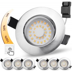 Spot Encastrable Led 5w Extra Plat Dimmable 68mm R&eacute;glable 45&deg; Blanc Chaud 3000k, 220v &Eacute;clairage Encastr&eacute; 500lm Pour Salon Cuisine, Lot De 6 - Neuf