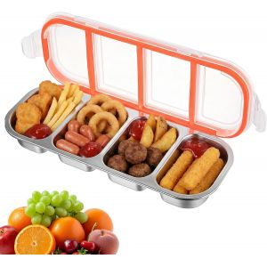 Kalanka-Bo&icirc;te &Agrave; Snacks Avec Couvercle, 500ml Bo&icirc;te &Agrave; Lunch En Acier Inoxydable Avec 4 Compartiments, Plateau Repas Divis&eacute; Portable Pour Fruits Noix Desserts Pique-Nique Camping Bureau Bo&icirc;tes &Agrave; Go&ucirc;ter - Neuf