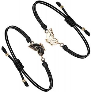 Asas-2 Pièces Bracelet D Amitie,Bracelet Soeur,Bracelet D'amitié Pour,Bracelet Amoureux Couple Pour,Bracelets D'amitié Papillon Pour Femme,Anniversaire,Festivals (Noir Et Blanc) - Neuf