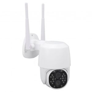 Camera de securite a double objectif, conversation bidirectionnelle, zoom x15, vision nocturne couleur, suivi automatique, WiFi, prise US 110-240 V - Neuf