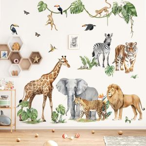 ERYI-Stickers Muraux Grand Animaux De La Jungle Eléphant Autocollant Mural Savane Girafe Lion Tigre Safari Décoration Murale Bébé Pépinière Chambre Enfants - Neuf