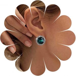Kal-Boucles D'oreilles Émeraude Vintage Boucles D'oreilles Émeraude Boucles D'oreilles Émeraude Ronde Boucles D'oreilles Cristal Vert Géométrique Bijoux Pour Femmes Et Filles (Vert) - Neuf