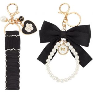 Kal-Porte Clés En Perles Avec N?ud Papillon Pour Femme Noire Avec Bracelet Fermoir Mousqueton Joli Porte Clés En Acier Inoxydable Pour Sac À Main Sac À Main Sac Fourre Tout Sac À Dos Pendentif - Neuf