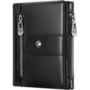 YEMAESRE-Portefeuille Homme Cuir Veritable Porte Monnaie Homme Avec Rfid Blocage Bifold Porte Feuilles Pour Homme Avec 14 Porte Carte Crédit Et 2 Zip Poche À Monnaie (Noir) - Neuf
