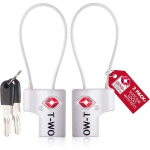 KALANKA-Cadenas Cable Cl&eacute; TSA pour Valise. Cadenas Clef Antivol pour Bagages Casier Rangement Tente Camping. Cadenas USA.Accessoires de Voyage.Verrou a Cle Valise 2 Argent - Neuf