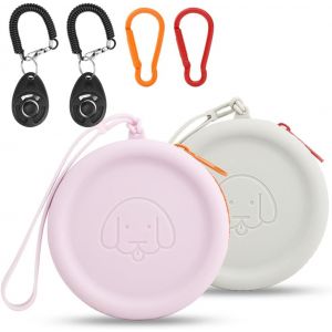 Jgd-Pochette En Silicone Pour Friandises Pour Chien,Lot De 2 Sacs De Marche Pour Chien Et Chat,Format De Poche,Facile &Agrave; Nettoyer,Sans Odeur,Fermeture &Eacute;clair,Sac De Dressage Portable(Gris & Violet) - Neuf