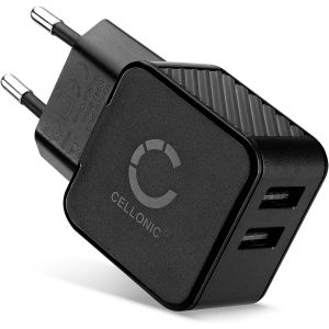 JGD-Chargeur USB EU-Plug 2 Ports 5V 3.4A 17W Noir Bloc Alimentation USB 100V - 240V, pour Un Chargement sur Prise Secteur - Neuf