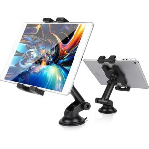 Support Tablette Voiture, Support T&eacute;l&eacute;phone Voiture 360&deg; R&eacute;glable pour Pare-Brise/Tableau de Bord iPad Samsung 5.5 &agrave; 11 Pouces, Noir - Neuf