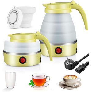 Kalanka-Bouilloire Pliable, 0,6 L, Bouilloire Portable De Camping, Avec 2 Gobelets Pliables, Bouilloire Électrique En Silicone Avec Fond En Acier Inoxydable 304, Bouilloire De Voyage En Silicone Pour - Neuf