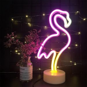 Led Flamingo Neon Signes Flamingo N&eacute;on Lights Led Neon Light Sign Avec Support Batterie Batterie/Usb Lumi&egrave;re De Chevet Lampes De Chevet Lampes Neon Signs Pour La D&eacute;coration De F&ecirc;te &Agrave; La Maison - Neuf