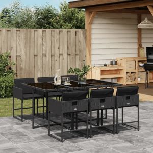 Prolenta Premium - Ensemble &Agrave; Manger De Jardin Coussins 7pcs Noir R&eacute;sine Tress&eacute;e - Neuf