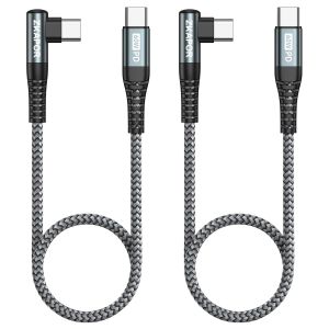 Kalanka-C&acirc;ble Usb C Vers Usb C Court 90 Degr&eacute;s [ 30cm, Lot De 2], Cable Type C 60w Cordon Type C Angle Droit Charge Rapide Compatible Avec Iphone 15/15 Pro Max, Samsung, Pad Pro, Air, Huawei P40, Pix - Neuf