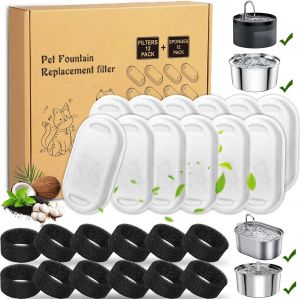 Filtre Fontaine Eau Chat,24 Packs Filtre Fontaine Chat,Remplacement De La Fontaine De Chat,Filtres De Remplacement Pour Fontaine &Agrave; Eau Pour Fontaine A Eau Chat,Petkit,12pcs Filtre+&Eacute;ponge - Neuf