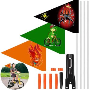 Kal-Lot De 3 Drapeaux De Vélo Pour Enfants - Double Face - 175 Cm - Pour Enfants - Barre De Drapeau De Vélo Réglable - Avec Support De Montage - Convient Pour Le Cyclisme En Plein Air Pour Les - Neuf