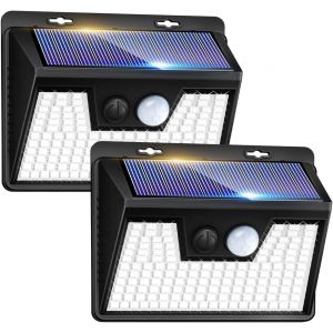 Gjfty-Lot De 2 Lampe Solaire Exterieur Avec Détecteur De Mouvement 140 Led, Lumiere Solaire Sxterieur Étanche 3 Modes Éclairage Extérieur Solaire, Lampe Solaire Sans Fil Pour Jardin Terrasse - Neuf