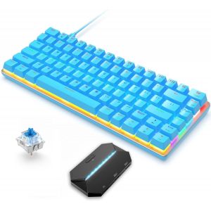 Clavier Mécanique De Jeu Filaire 82 Touches Et Adaptateur, 80% Rétroéclairage Led Arc-En-Ciel Commutateurs Bleu Clavier Anti-Ghosting Pour Windows Mac Linux Pc Ps4 Xbox N-Switch Console Gamers, Bleu - Neuf