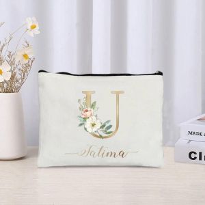 Trousse De Maquillage De Luxe Avec Nom Personnalis&eacute; Pour Femme, Trousse Cosm&eacute;tique En Toile, &Eacute;tui &Agrave; Crayons, Poudre De Rouge &Agrave; L&egrave;vres, Cadeau Personnalis&eacute; Pour Elle.06. - Neuf