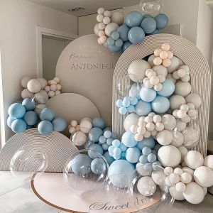 Baby Blue Balloons Arch Kit,122pcs Dusty Baby Blue Balloons Arch Garland Kit With Sand White,Transparent Balloon For Birthday Party Decoration,Baby Shower,Graduation,Boho Wedding - Neuf