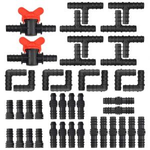 Lot de 152 raccords d'irrigation goutte &agrave; goutte avec connecteurs barbel&eacute;s pour tuyau d'irrigation de 1,27 cm avec interrupteur, vannes coud&eacute;es, bouchons d'extr&eacute;mit&eacute; - Neuf