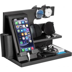 Cadeau Homme Organiseur de Bureau en Bois Support de Telephone Bureau Fete des Peres Cadeau pour Papa Station d'accueil en Bois Organiseur de Table Cadeau Anniversaire Homme Idee Cadeau No&euml;l Homme - Neuf