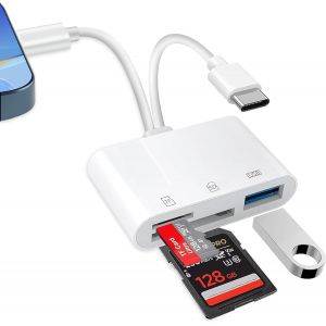 KALANKA-Lecteur Carte SD Phone, 3 en 2 Adaptateur Carte SD Phone Pad, Lecteur de Carte SD pour Micro SD/SD/TF/USB, Adaptateur de Carte Mémoire, SD Card Reader pour Phone 14/15/Android - Neuf