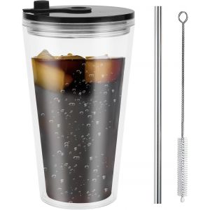 Eryi-Tasse À Thé À Bulles, 16oz Gobelet Avec Paille Et Couvercle, Double Paroi Gobelet Paille Avec Autocollant Et Brosse À Paille, Verre Matcha Pour Café Jus Smoothie - Neuf