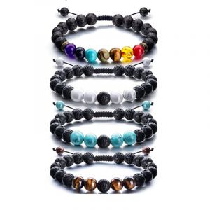 Réglable En Pierre De Lave De L'huile Essentielle Diffuseur Bracelet Tressé De Corde De Pierre Yoga Perles Bracelet Pour Hommes Femmes - Neuf