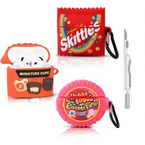 ELVORIX-Pack de 3 coques en silicone pour AirPods 4, pour &eacute;couteurs sans fil AirPods 4e g&eacute;n&eacute;ration, avec kit de nettoyage, coque de chargement en silicone mignonne et anim&eacute;e avec mousqueton pour homm - Neuf