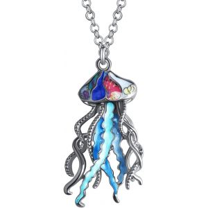 Kal-Collier Requin Émail Pendentif Alliage De Zinc Dauphin Baleine Pieuvre Meduse Hippocampe Cadeaux D'été Pour Femme Fille Bijoux D'océan - Neuf