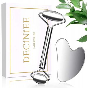 Kal-Gua Sha En Forme De Coeur + Rouleau Acier Inoxydable Set, Gua Sha Visage Outil, Petit Outil De Massage Multifonction Pour Le Visage, Le Cou, Les Yeux, Le Dos (2 Pi&egrave;ces) - Neuf