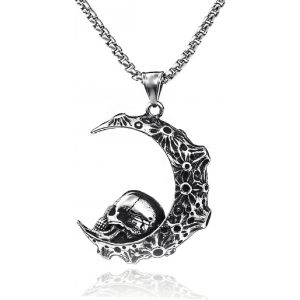 Kal-Pendentif Croissant Cr&acirc;ne, Collier Gothique Cr&acirc;ne Croissant Lune Pour Hommes, Collier Cr&acirc;ne Lune Punk Bijoux Cr&acirc;ne Croissant Squelette, Collier Pendentif D'halloween Cr&acirc;ne Lune Classique Pour Gar - Neuf